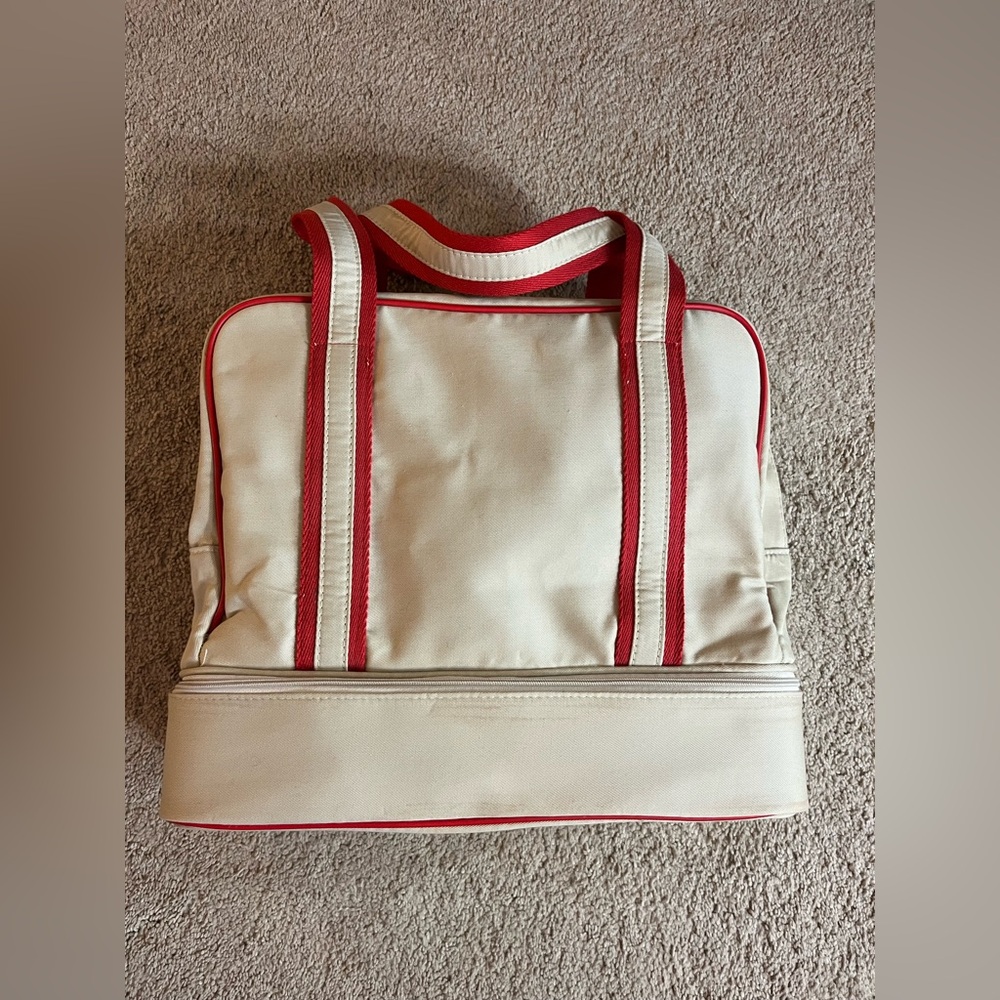 Bath & Body Works Cream and Red Cosmetic Bag